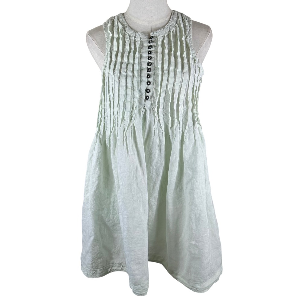 Anthropologie Linen Pintuck Pleated Tunic Mini Dress S Mint Green Cottagecore